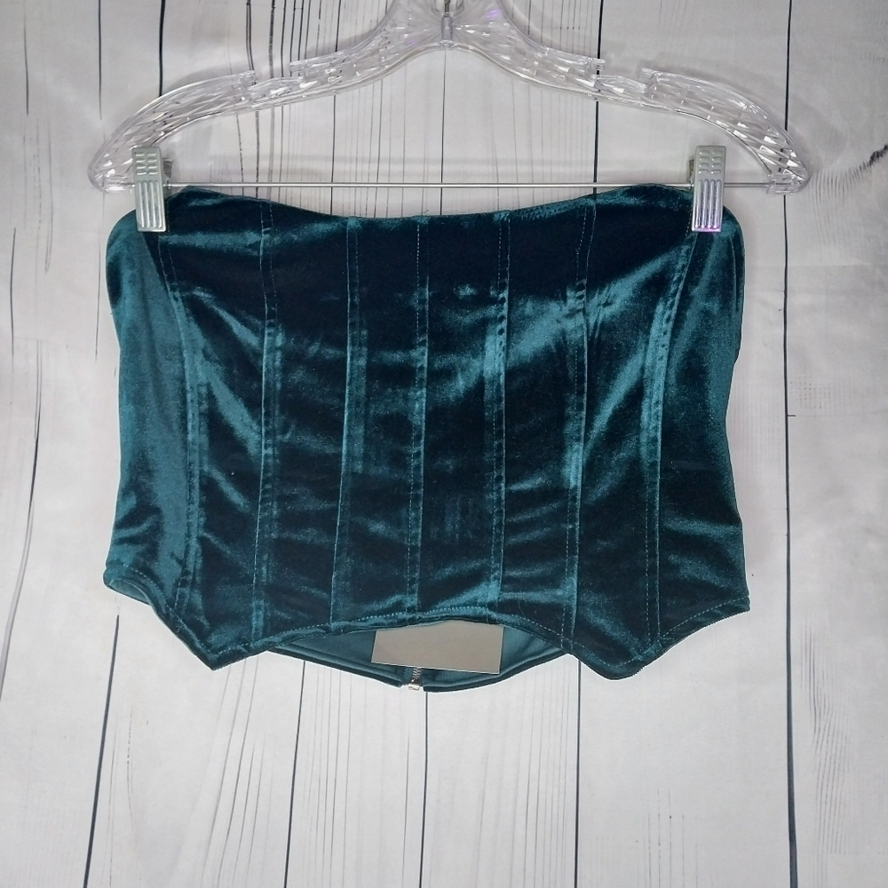 Le Lis Deep Green Velvet Corset Style Festival Rave 90's Top NWT